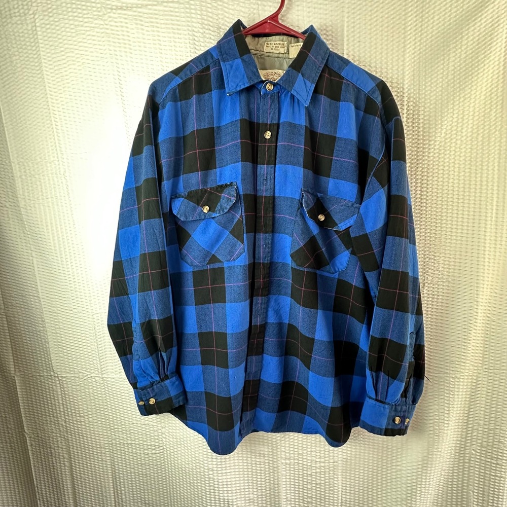Vintage Dry Goods Saugatuck Plaid‎ Flannel Shirt Men's L Blue Black Check Button - Picture 10 of 10